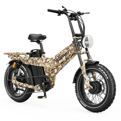 Tesway X7 AWD dual-motor fat-tire e-bike in Camouflage — Tesway's own product photo