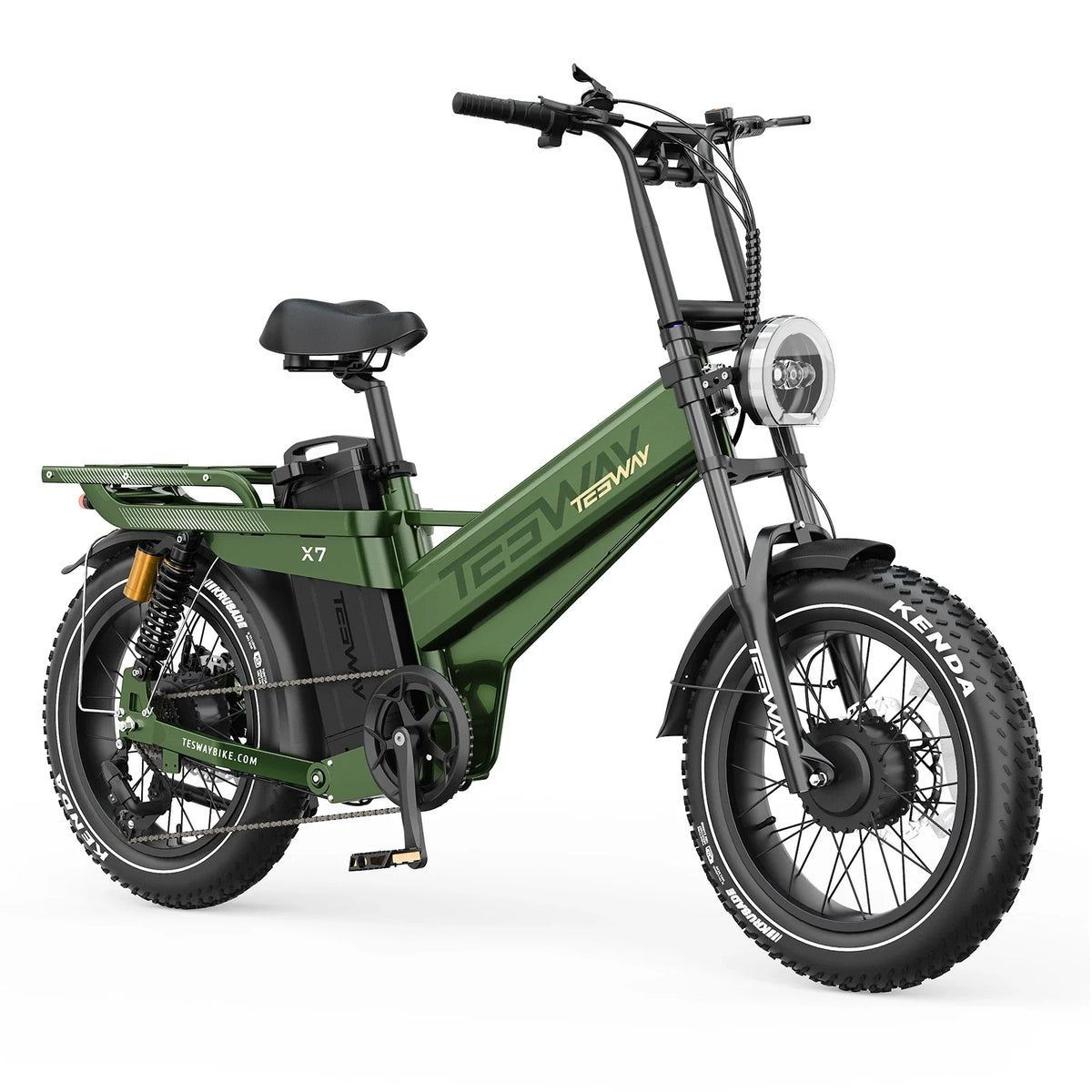 Tesway X7 AWD dual-motor fat-tire e-bike in Green — Tesway's own product photo