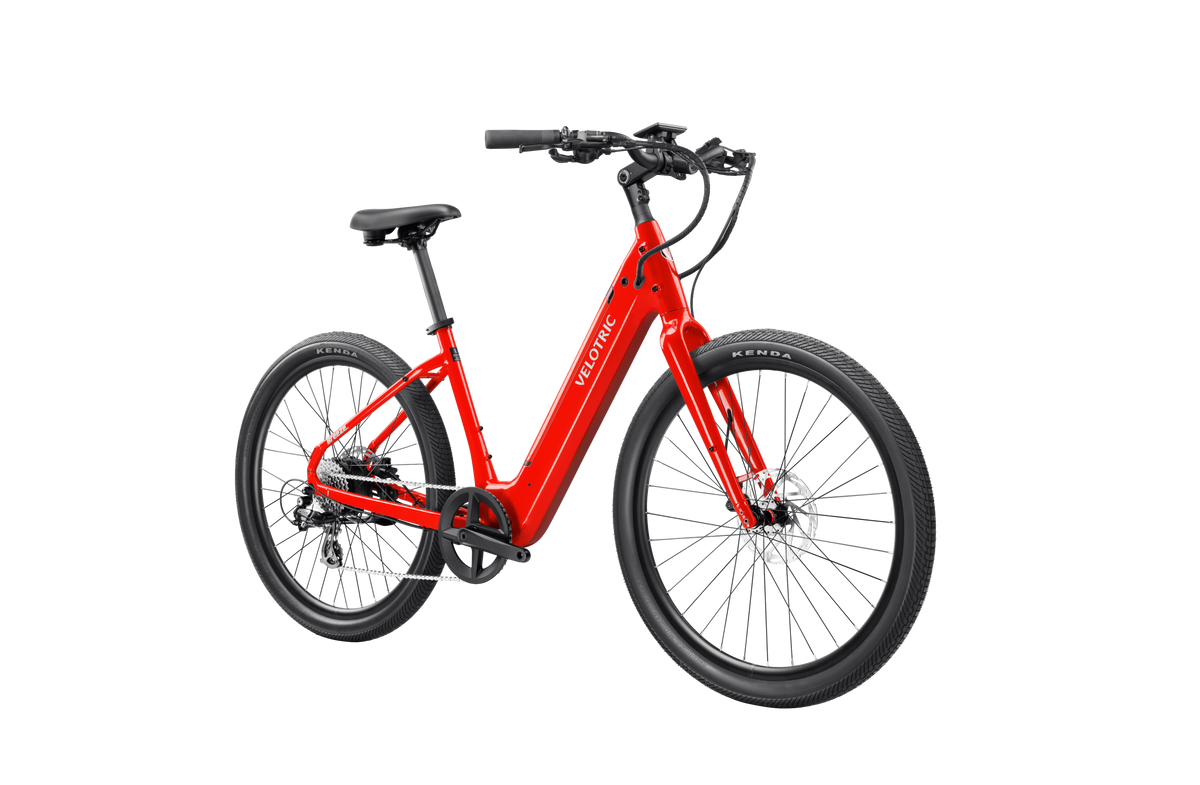 Velotric Breeze 1 in Classic Scarlet, front three-quarter view — Zeus eBikes Canada