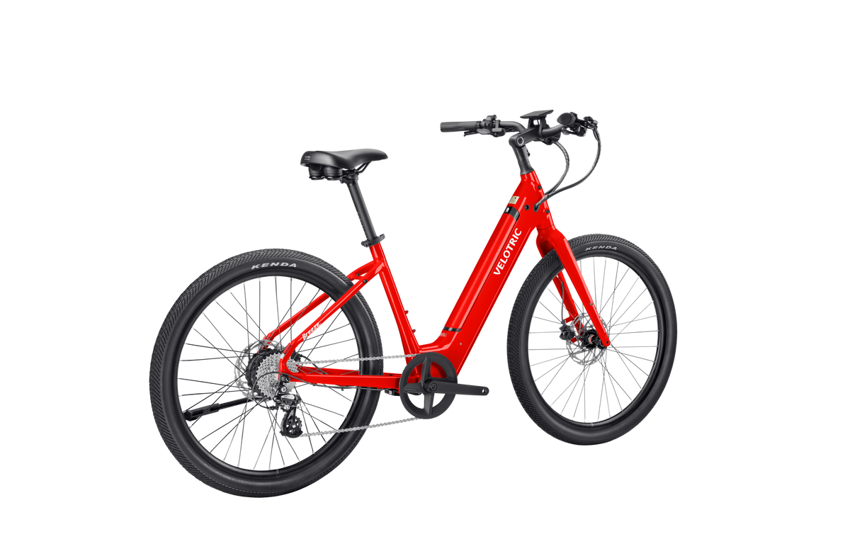 Velotric Breeze 1 in Classic Scarlet, rear three-quarter view — Zeus eBikes Canada