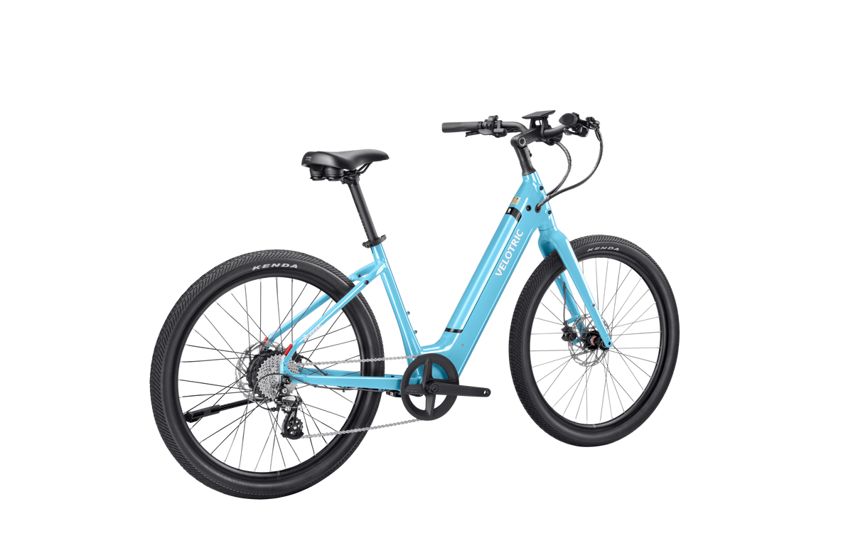 Velotric Breeze 1 in Ocean Mist, rear three-quarter view — Zeus eBikes Canada