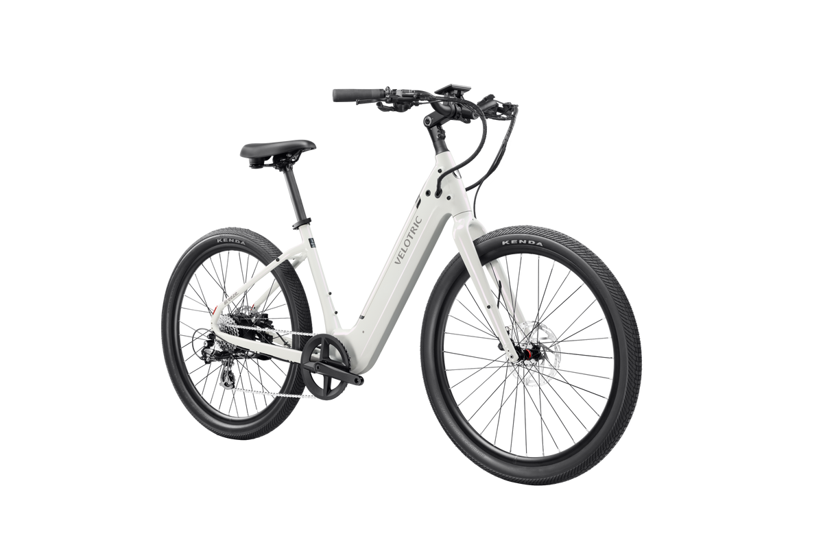 Velotric Breeze 1 in Satin White, front three-quarter view — Zeus eBikes Canada