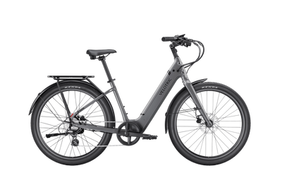 Velotric Breeze 1 in Slate Gray shown with the optional rear rack and fenders, sold separately — Zeus eBikes Canada