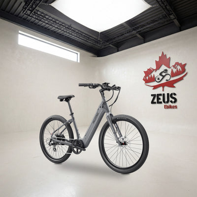 Velotric Breeze 1 step-through cruiser e-bike in Slate Gray: Velotric's own photo set in the Zeus eBikes studio — Zeus eBikes Canada