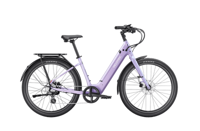 Velotric Breeze 1 in Violet Haze shown with the optional rear rack and fenders, sold separately — Zeus eBikes Canada