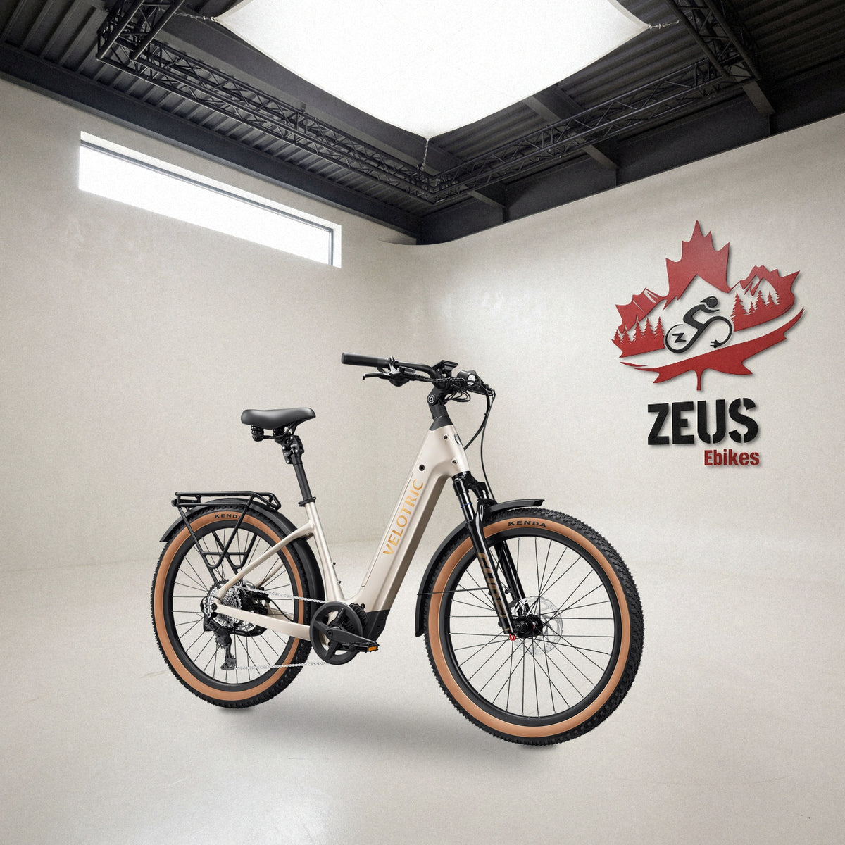 Velotric Discover M mid-drive step-through e-bike in Platinum Silver: Velotric's own photo set in the Zeus eBikes studio — Zeus eBikes Canada