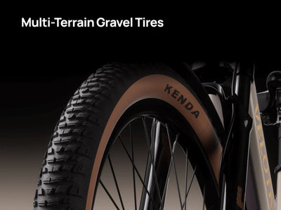 Kenda gravel tire on the Velotric Discover M, close-up (Velotric photo) — Zeus eBikes Canada