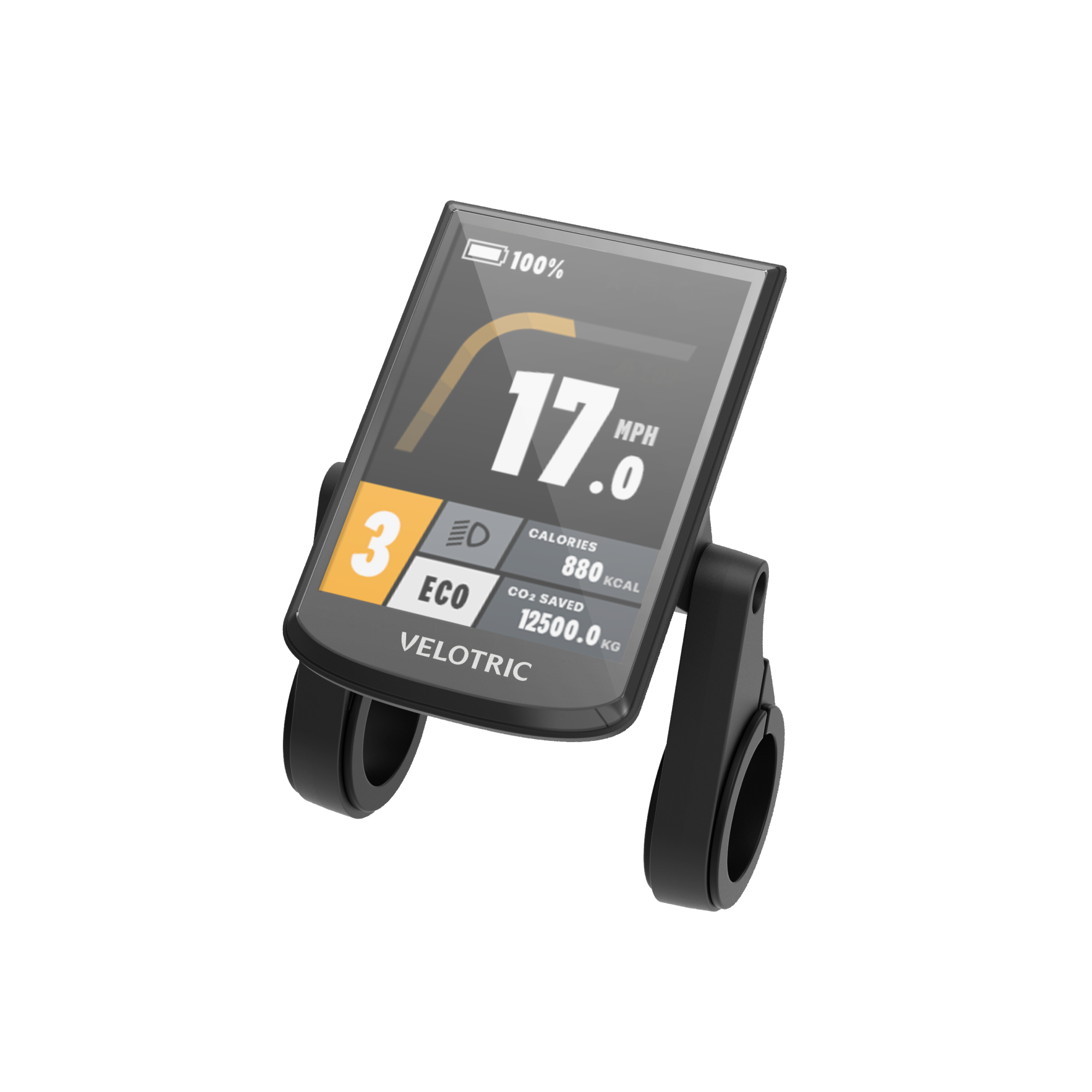 Velotric Summit 1 display unit — a compact full-colour eBike display on a handlebar mount