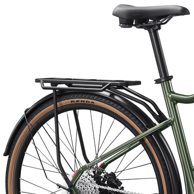 Velotric Tempo rear rack fitted to a green Velotric Tempo eBike above the rear wheel