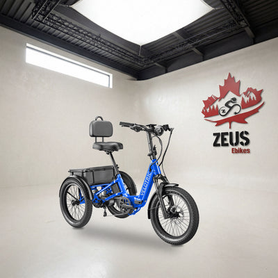 Velotric Triker electric trike in Electric Blue: Velotric's own photo set in the Zeus eBikes studio — Zeus eBikes Canada