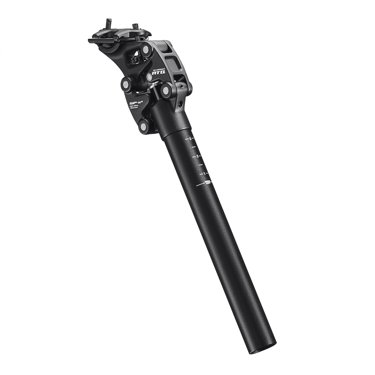 Velotric Triker suspension seatpost in black with a suspension head and twin-bolt saddle clamp