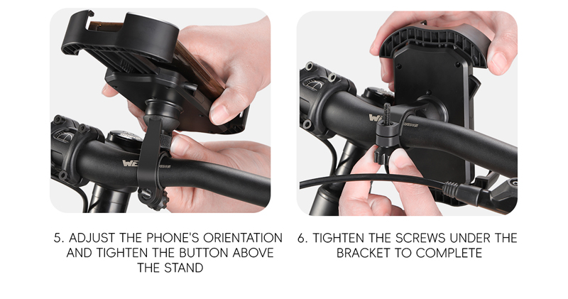 Supplier installation steps 5 and 6 for the handlebar version of the West Biking phone holder — Zeus eBikes Canada