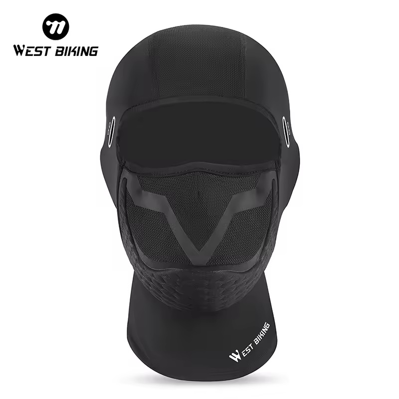 West Biking full-face summer balaclava, long style with glasses holes, front view on a white background — Zeus eBikes Canada