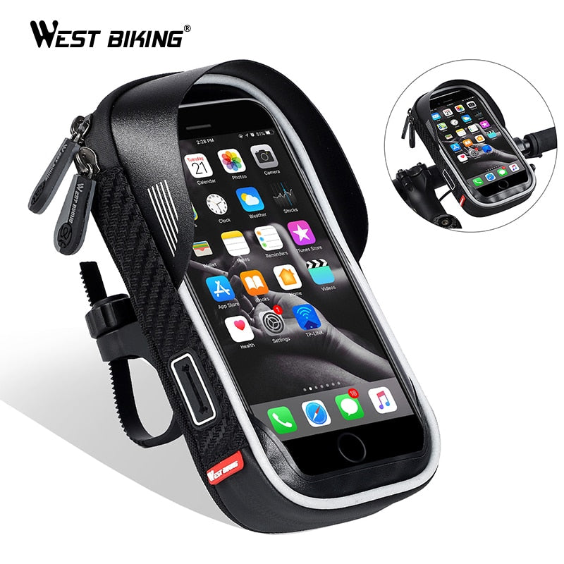 WEST BIKING waterproof bicycle phone bag with TPU touchscreen window and reflective trim — Zeus eBikes Canada
