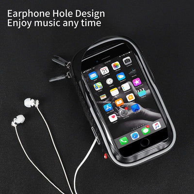 WEST BIKING waterproof bike phone bag front view showing zip closure and reflective window frame — Zeus eBikes Canada