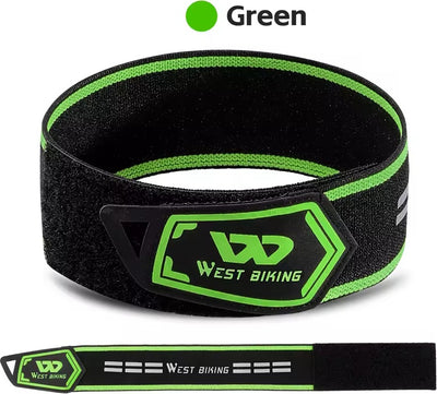 Black reflective ankle strap with green accent, shown looped and laid flat